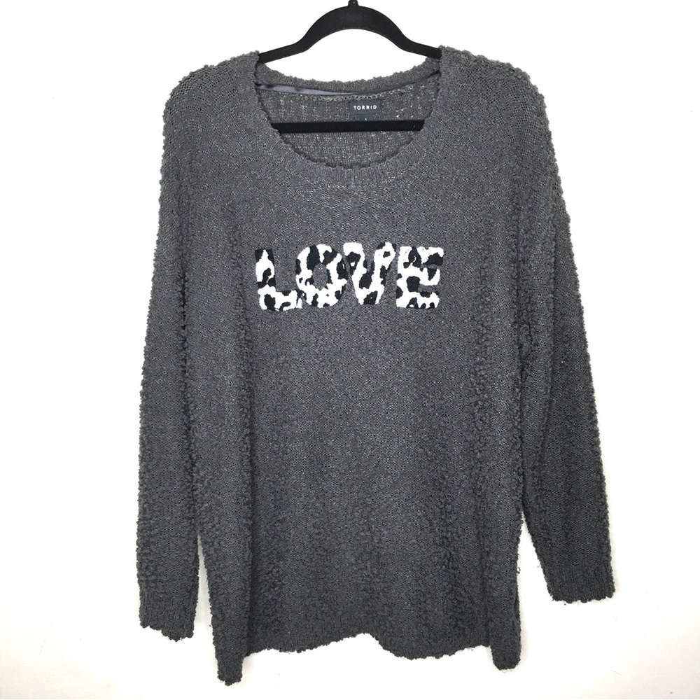 torrid Love Graphic Boucle Knit Pullover Sweater Grey - Picture 7 of 16